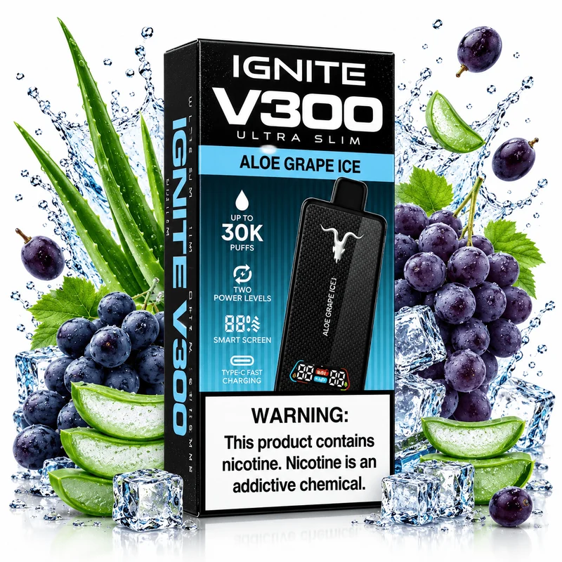 Pod descartable Ignite V300 Ultra Slim Aloe Grape Ice 30K