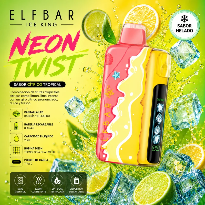Pod descartable ElfBar Ice King 40000 Puffs Neon Twist