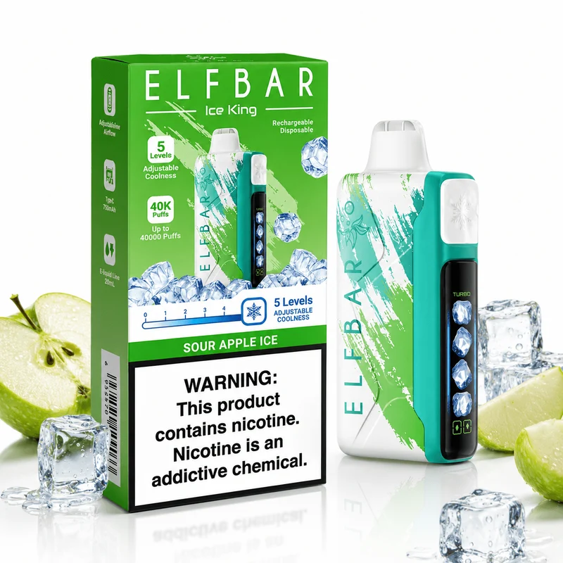 Pod descartable ElfBar Ice King 40000 Puffs Green Apple Ice