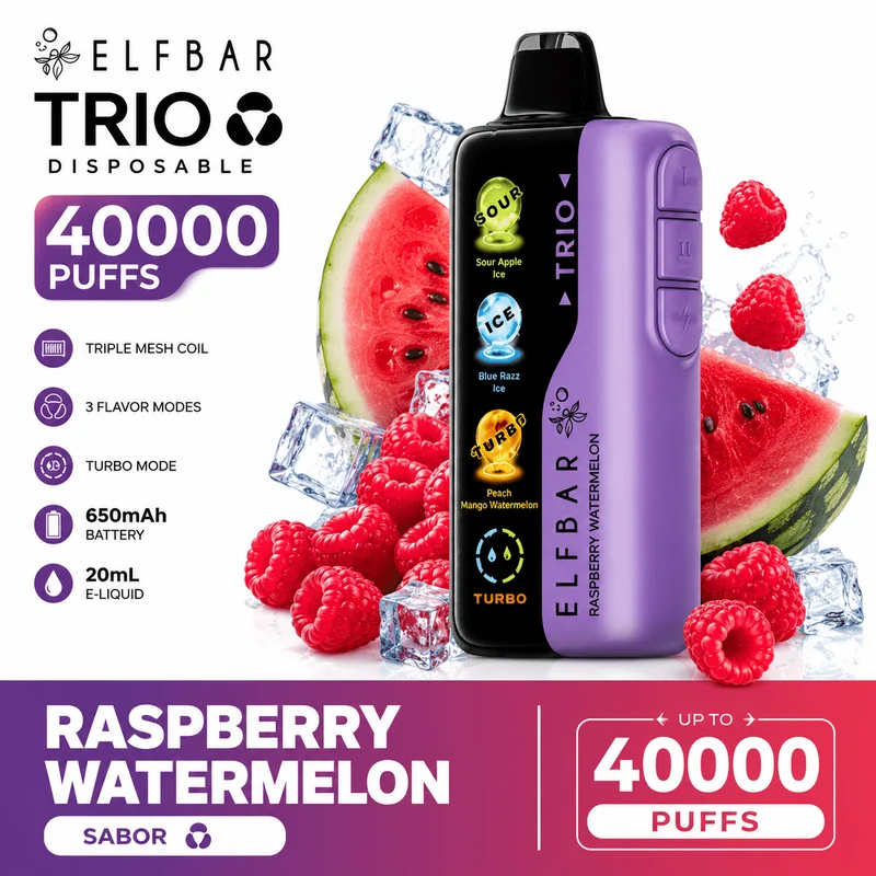 Pod descartable ElfBar TRIO 40000 Puffs Raspberry Watermelon