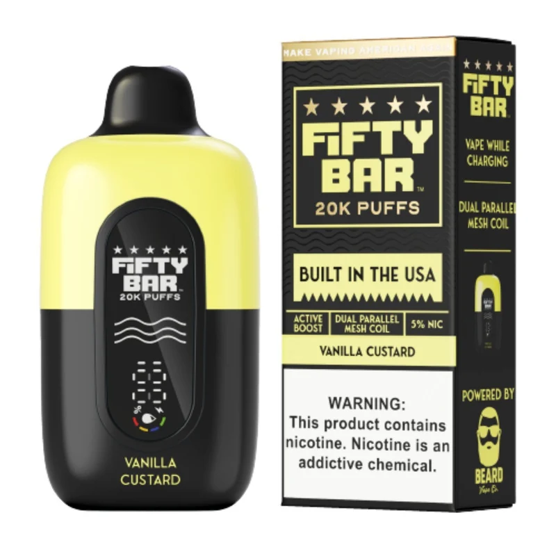 Pod descartable Fifty Bar V2 20000 puffs Vanilla Custard (origen USA)