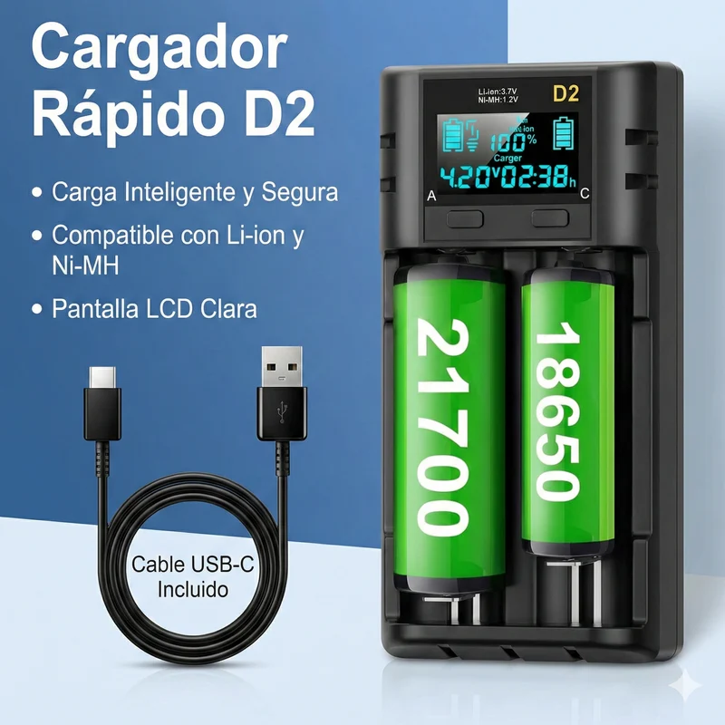 Cargador de Baterías 18650 y 21700 con Pantalla LCD – Ideal para Vaporizadores de Batería Extraíble