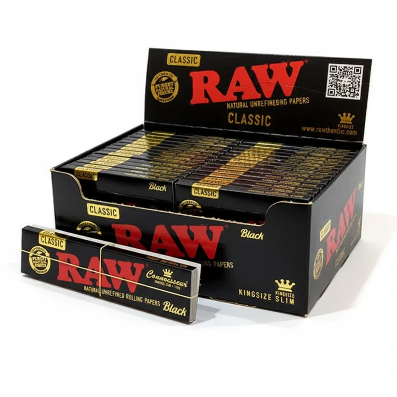Papeles RAW Black Connoisseur King Size Slim con filtros – Ultra finos y “todo en uno”