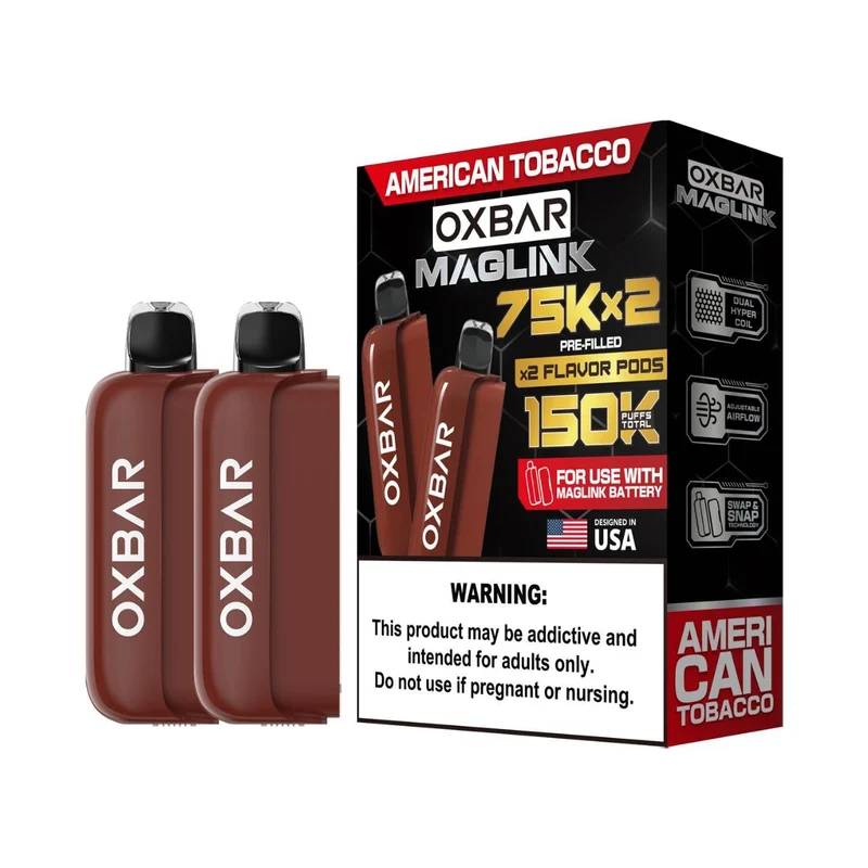 Cartucho Oxbar Maglink Nixodine 75K American Tobacco 2 Unidades (Respuesto)