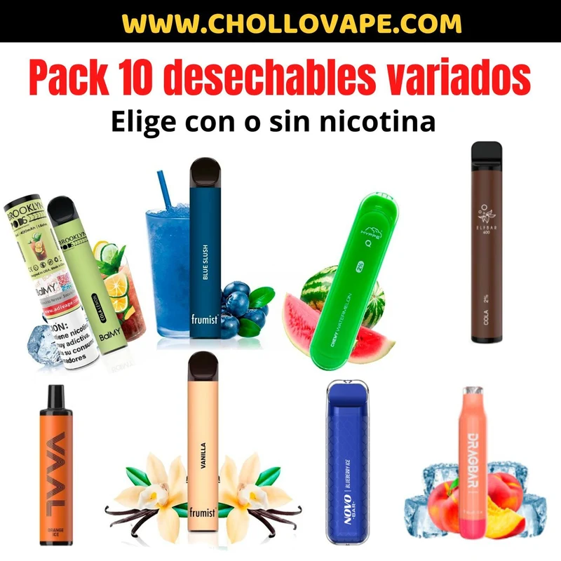 Pack Ahorro 10 pods Desechables Variados (Con o sin nicotina)