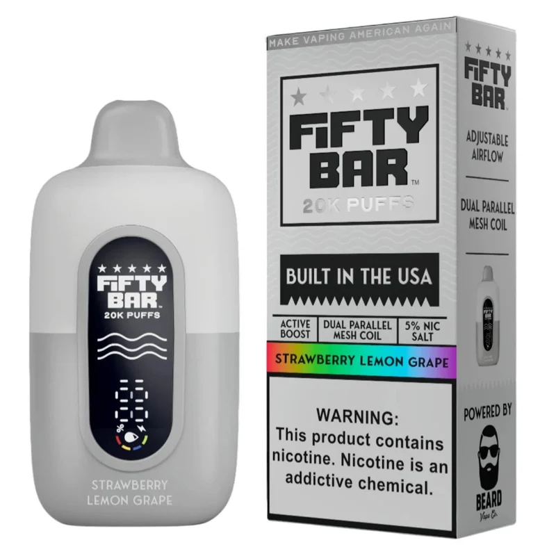 Pod descartable Fifty Bar 20000 puffs Strawberry Lemon Grape (origen USA)