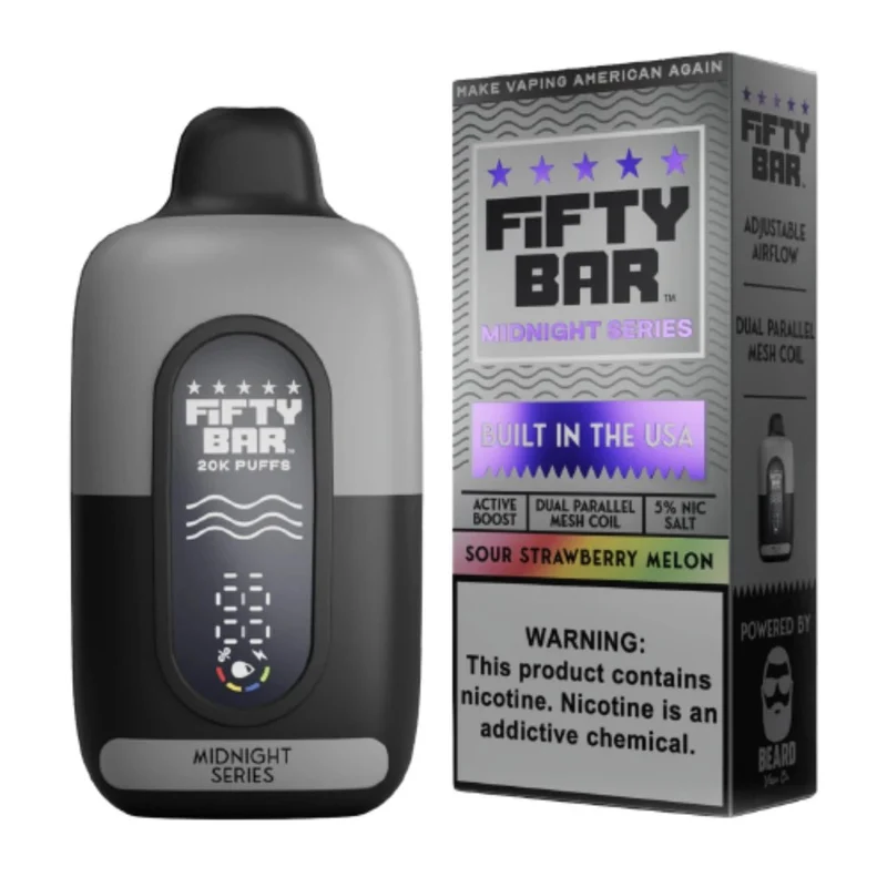 Pod descartable Fifty Bar Midnight Series 20000 puffs Sour Strawberry Melon (origen USA)