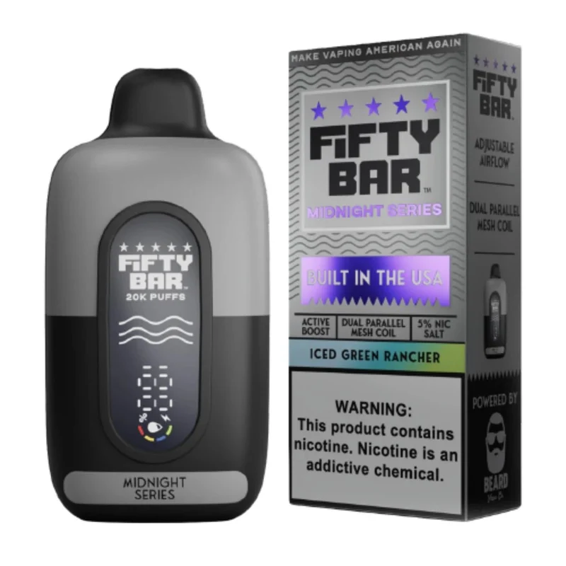 Pod descartable Fifty Bar Midnight Series 20000 puffs Iced Green Rancher (origen USA)