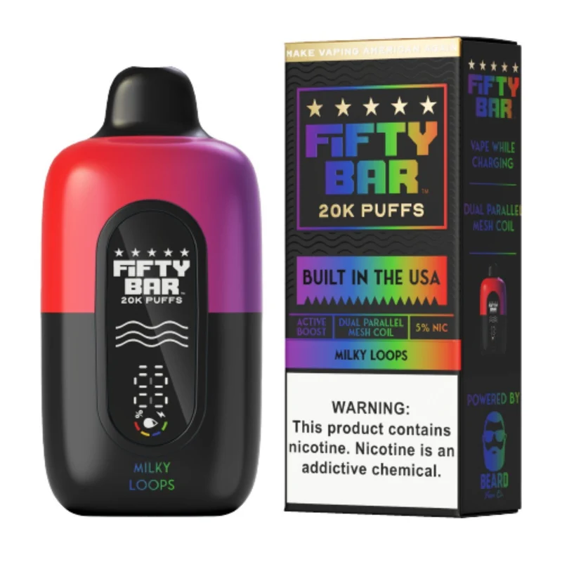Pod descartable Fifty Bar V2 20000 puffs Milky Loops (origen USA)