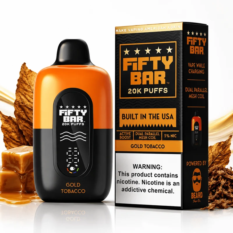 Pod descartable Fifty Bar V2 20000 puffs Gold Tobacco (origen USA)