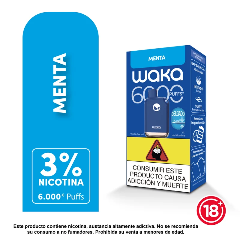 WAKA Pocket 6.000 Puffs — Vape Desechable Recargable con 3% Nicotina