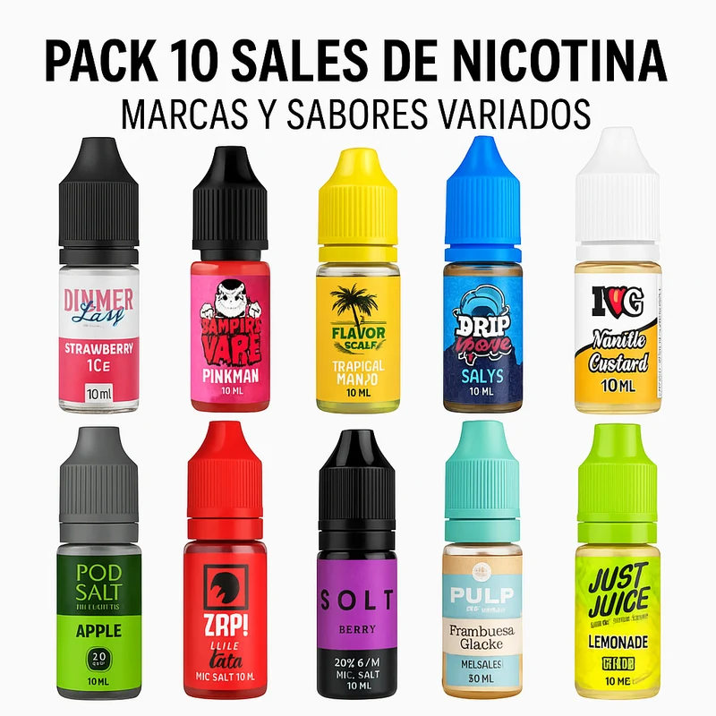 Pack 10 Sales de nicotina (marcas y sabores variados)
