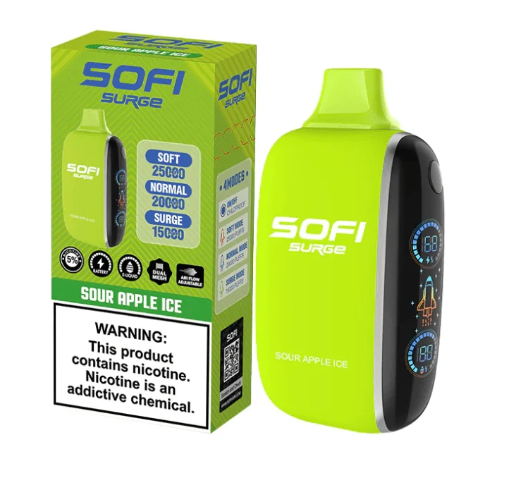 Pod descartable Sofi Surge Cero Nicotina Sour Apple Ice 25000 puffs