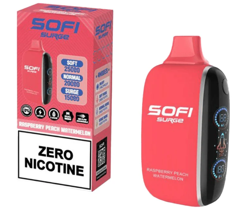 Pod descartable Sofi Surge Cero Nicotina Raspberry Peach Watermelon 25000 puffs
