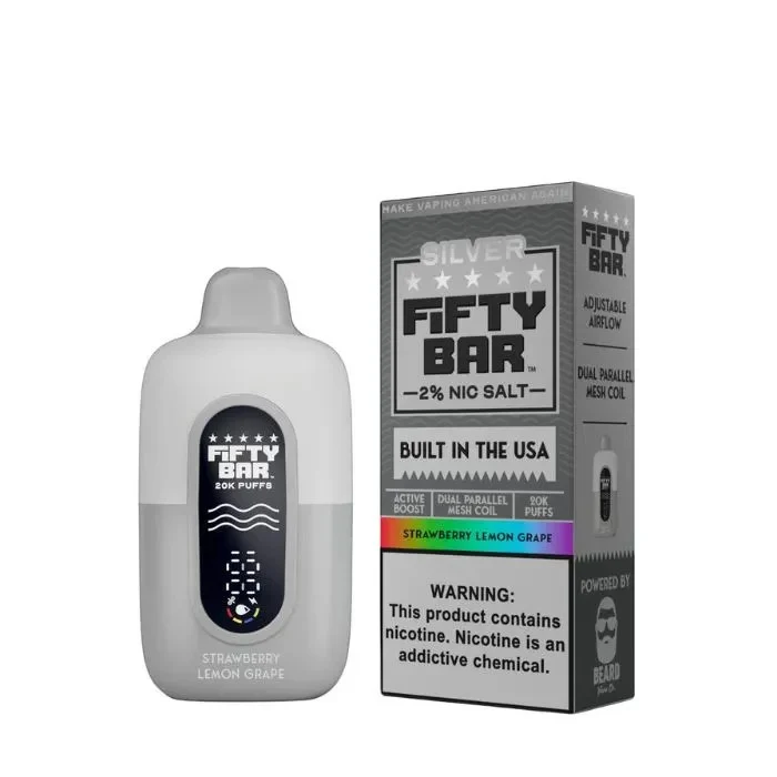 Pod descartable Fifty Bar Silver Series Strawberry Lemon Grape 20000 puffs 2% (origen USA)