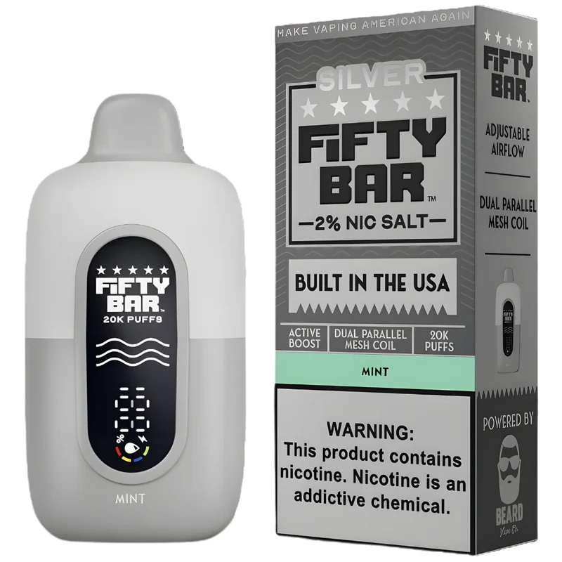 Pod descartable Fifty Bar Silver Series Mint 20000 puffs 2% (origen USA)