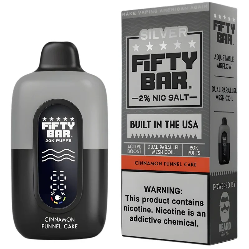 Pod descartable Fifty Bar Silver Series Cinnamon Funnel Cake 20000 puffs 2% (origen USA)