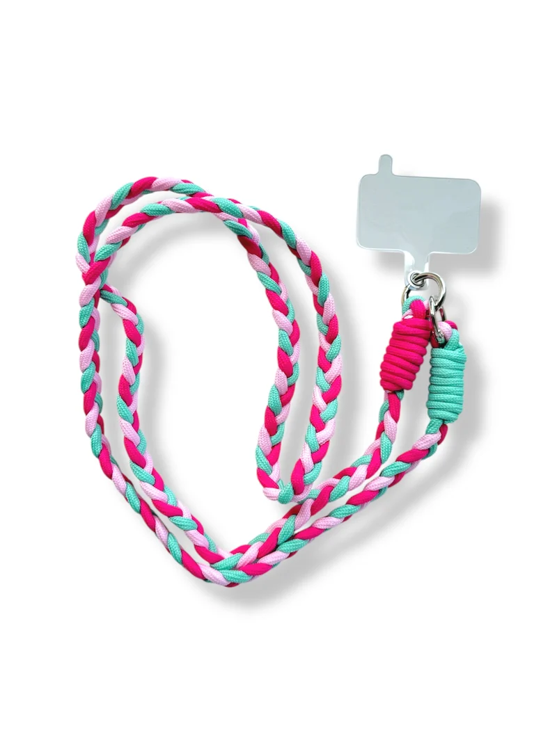 Cordão Universal Trança - Rosa Choque e Verde Água